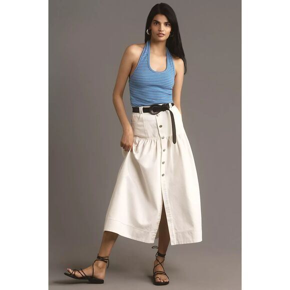 ANTHROPOLOGIE Pilcro Blue White Striped Textured Scoop Neck Halter Top Size XL - Picture 3 of 8